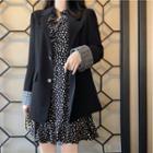 Long-sleeve Dotted Mini A-line Dress / Plaid Panel Blazer / Set
