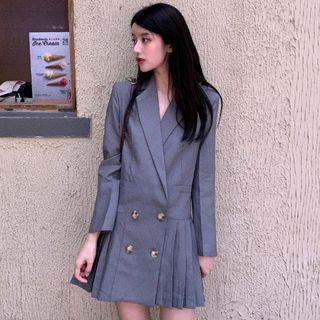 Double-breasted Mini Pleated Coat Dress