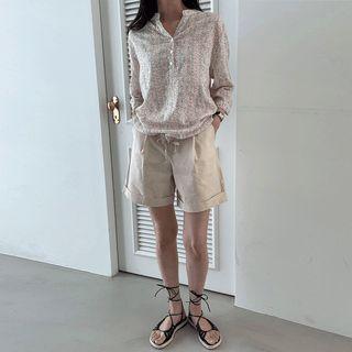 Mandarin-collar Paisley Shirt