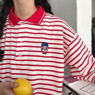 Embroidered Striped Short-sleeve Polo-shirt