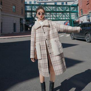 Fleece Panel Plaid Trench Coat