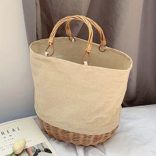Woven Panel Canvas Bucket Bag As Shown In Figure - One Size
