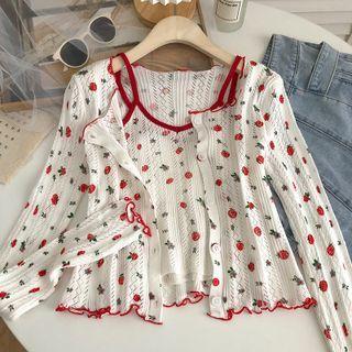 Set: Floral Cardigan + Camisole Top Set Of 2 - Cardigan & Camisole Top - White - One Size