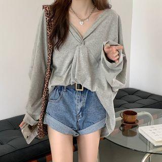 Long-sleeve Knotted T-shirt Gray - One Size