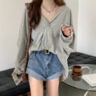 Long-sleeve Knotted T-shirt Gray - One Size