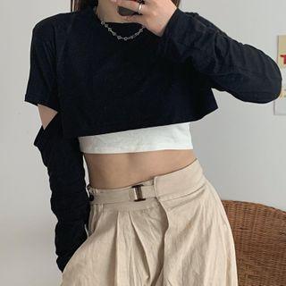 Crop Long-sleeve T-shirt / Wide Leg Pants