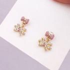 925 Sterling Silver Rhinestone Bow Dangle Earring As Shown In Figure - One Size