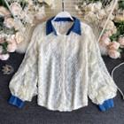Puff-sleeve Lace Shirt Almond - One Size