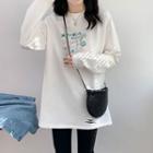 Round-neck Printed Letter Ripped Oversize Top
