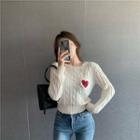 Sweetheart Cable Knit Round Neck Sweater White - One Size
