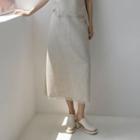 Fringe-hem Maxi A-line Skirt Oatmeal - One Size