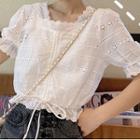 Square Neck Short-sleeve Lace Top White - One Size