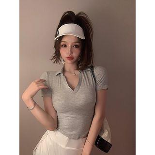 Collared Cropped T-shirt / Mini Pencil Skort