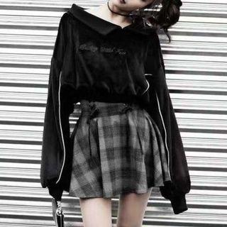 Set:embroidery Sweater + Plaid A-line Skirt