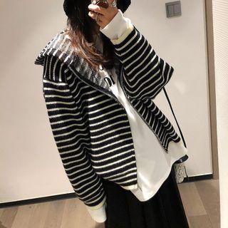 Striped Knit Zip Jacket Striped - Black & White - One Size