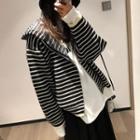Striped Knit Zip Jacket Striped - Black & White - One Size