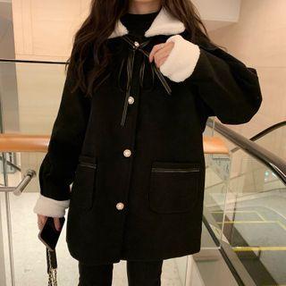 Fleece Lined Woolen Coat Black - One Size