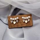 Faux Pearl Rhinestone Heart Fringed Earring E3754 - 1 Pair - Gold - One Size