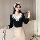 Sailor Collar Long-sleeve Top As Shown In Figure - One Size
