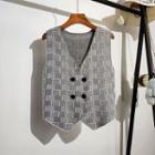 Double-breasted Plaid Vest Gray - One Size