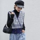 Pattern Sweater Vest / Turtleneck Knit Top