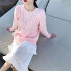 Cable-knit Sweater / Asymmetric Hem Midi Layered Skirt