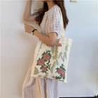 Floral Printed Canvas Tote Bag Red Flower - Off-white - One Size