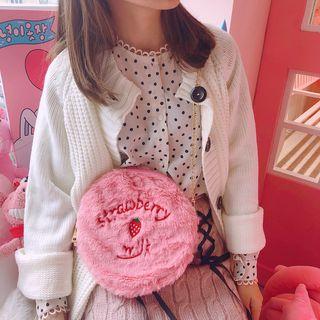 Embroidered Strawberry Chenille Crossbody Bag As Shown In Figure - One Size