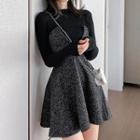 Set: Long-sleeve Top + Spaghetti Strap Mini A-line Dress