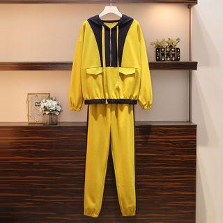 Set: Color Panel Half-zip Hoodie + Sweatpants
