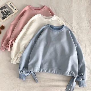 Plain Crewneck Long-sleeve Faux Suede Sweatshirt
