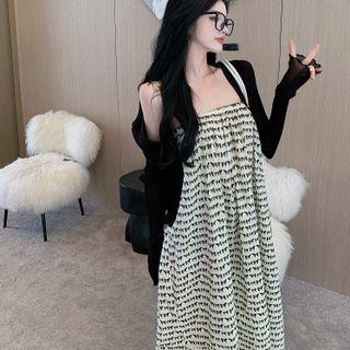 Spaghetti Strap Printed Midi A-line Dress / Jacket