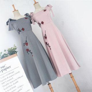 Strappy Embroidered A-line Midi Dress