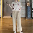 Set: Short-sleeve Heart Pattern T-shirt + Pants