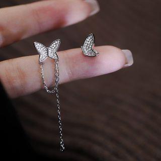 Asymmetrical Butterfly Stud Earring 1 Pair - Stud Earring - Butterfly - Silver - One Size