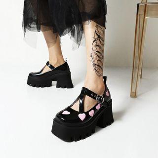 Heart Pattern Platform Mary Jane Shoes