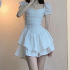 Set: Short-sleeve A-line Dress + Skirt