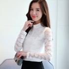 Buttoned Long-sleeve Lace Top