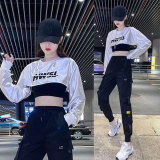 Long-sleeve Lettering Crop Top / Tank Top / Applique Cargo Cropped Harem Pants