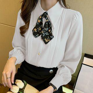 Long-sleeve Collar Tie-neck Shirt