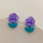Flower Acrylic Dangle Earring 1 Pair - Purple & Greenish Blue - One Size