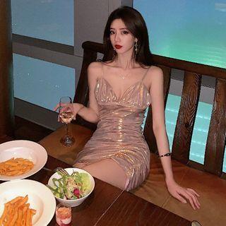 Spaghetti Strap Holographic Mini Bodycon Dress
