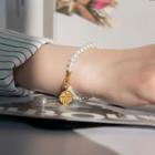 Disc Faux Pearl Bracelet 1 Pc - Gold - One Size