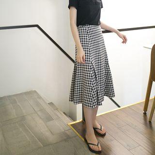 Set: Sleeve Gingham Cropped Top + A-line Dress