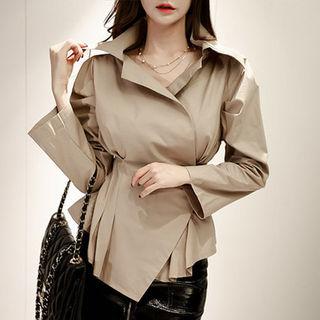 Buckled-waist Wrap Blouse