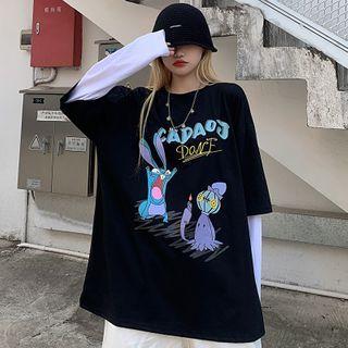 Cartoon Print Panel Sleeve Round Top
