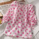 Tie-sleeve Dotted Loose Top Pink - One Size