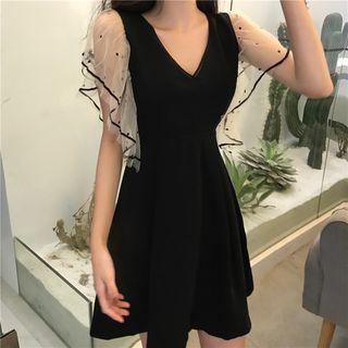 Mesh Panel Flutter-sleeve A-line Dress
