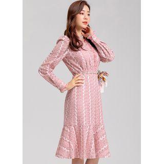 Frilled Ruffle-hem Midi Lace Dress