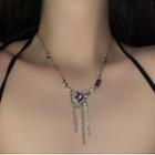 Heart Rhinestone Fringed Alloy Necklace Silver - One Size